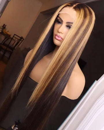 13X4 LACE FRONT WIG: STRAIGHT HONEY BLONDE/BROWN HIGHLIGHT OMBRE